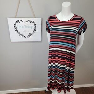 Motherhood Maternity Striped Midi Dress Casual Summer Short Sleeve Dress Size‎ M